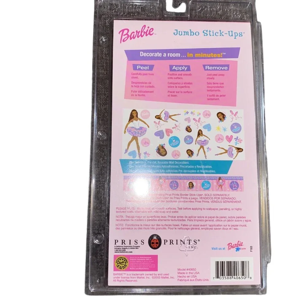 Barbie Jumbo Stick-Ups Wall Sticker Decals Black Ballerina Bedroom Decor Removea